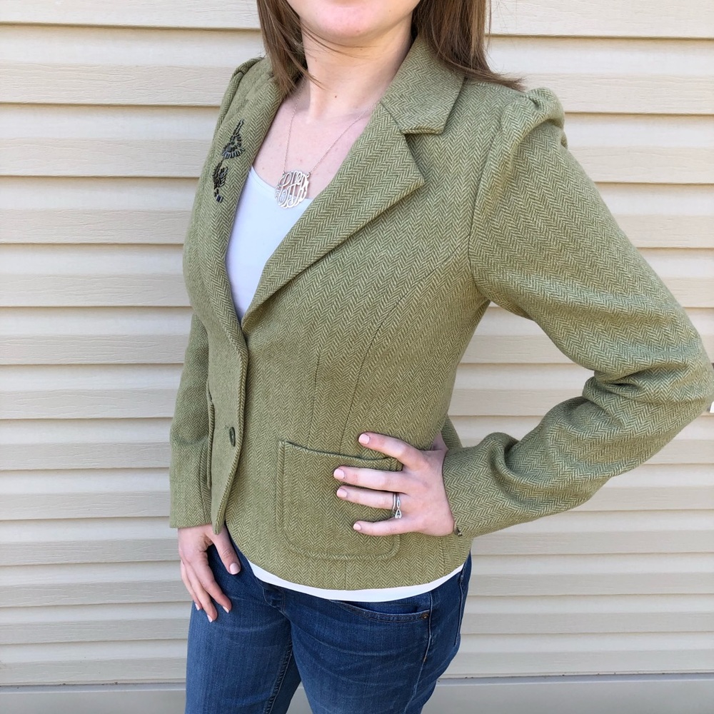 Old Navy Green and White Herringbone Blazer